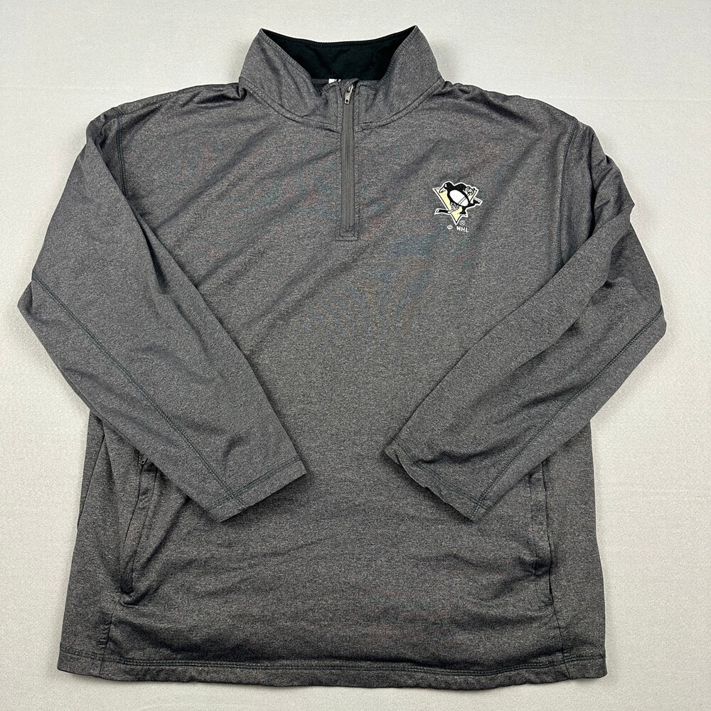 Pittsburgh Penguins Sweater Men XL Gray NHL 1/4 Zip Hockey Pullover Pockets